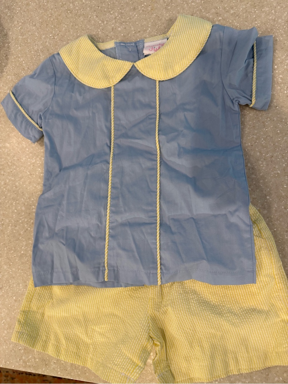 Stitchy Fish 2T Blue & Yellow Kids Matching Set with Peter Pan Collar
